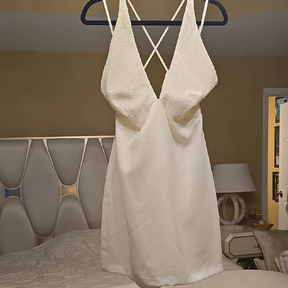 Halston Heritage White Slip Sequin Dress Size 12